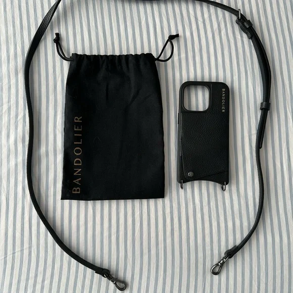 Bandolier Crossbody Phone Case Black Leather for iPhone 14 Pro - Picture 2 of 8
